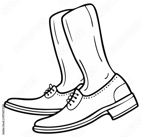 Classic black and white line drawing of men's formal shoes and socks