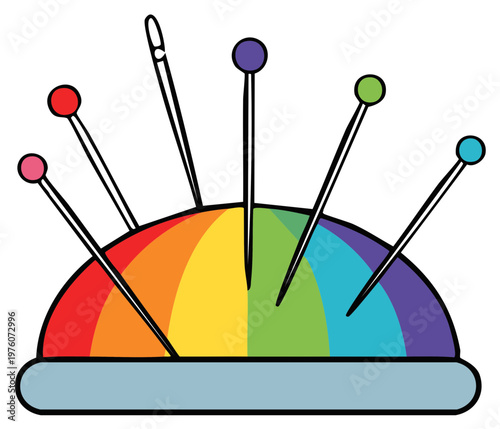 Rainbow Pin Cushion with Colorful Pins and Needle Sewing Craft Illustration