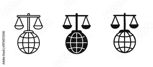 Global Justice and International Law Icon Set: Outline, Solid, and Hand-Drawn Styles for Worldwide Legal Symbols