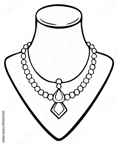 Elegant pearl necklace with teardrop diamond pendant displayed on a jewelry mannequin