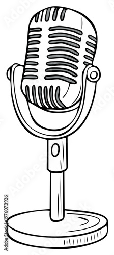 Retro microphone with a stand artistic sketch illustration
