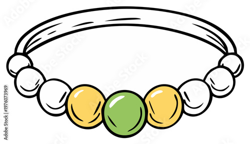 Beaded Bracelet Line Art Illustration; Beads, Jewelry, Elastic String, Colorful, Simple Style; Decorative Accessory Fashionable