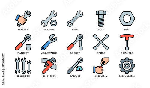 Collection of hand tools and equipment for plumbing and mechanical work