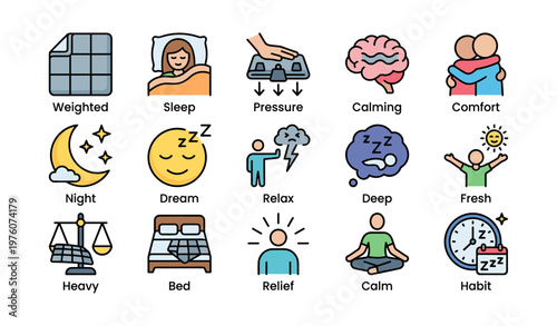 Icons representing calming sleep and relaxation practices