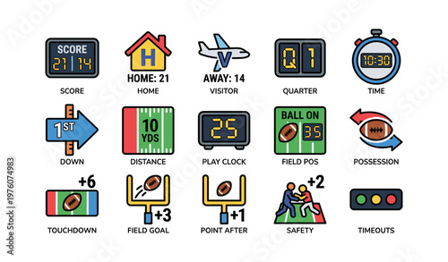 American football scoring system elements and icons illustration