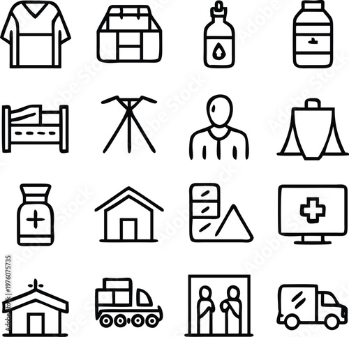 Medical Icon Set Representing Healthcare and Hospital Elements for health.