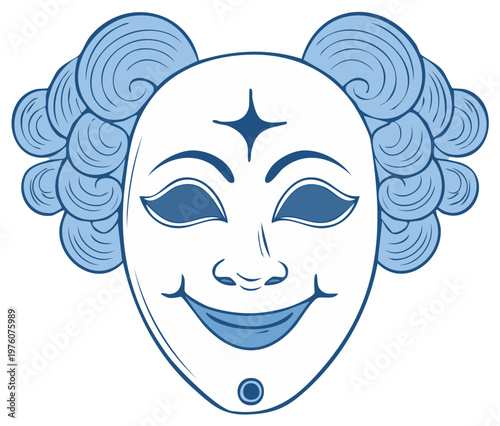 Stylized Clown Mask with Blue Hair for Performance Art Expression
