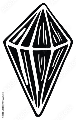 Abstract black and white diamond shape with stylized facets and outlines symbolizing preciousness