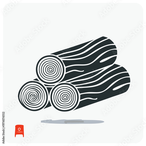 Stack of three dark wood logs with visible grain and rings for fuel or lumber