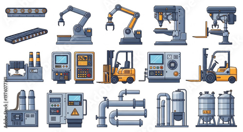 Collection of Industrial Machines and Equipment for Manufacturing Processes.