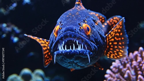 Fierce grouper fish with sharp teeth.