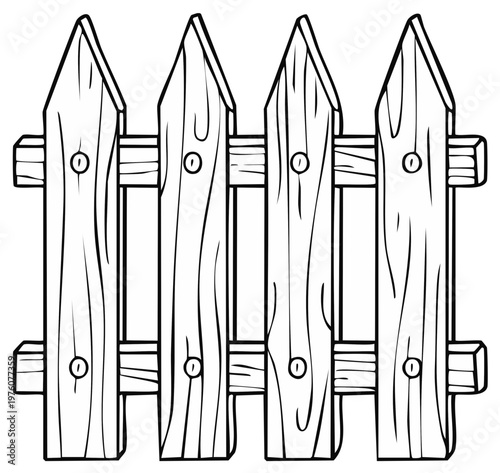 Rustic wooden picket fence illustration with pointed tops and visible wood grain