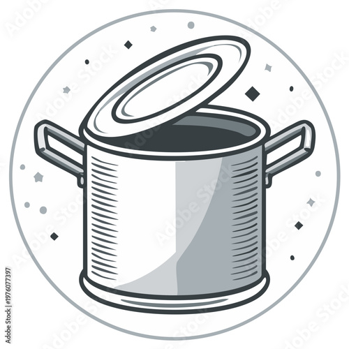 Open Metal Pot with Handles and Lid Ready for Cooking Food Preparation Kitchenware Concept