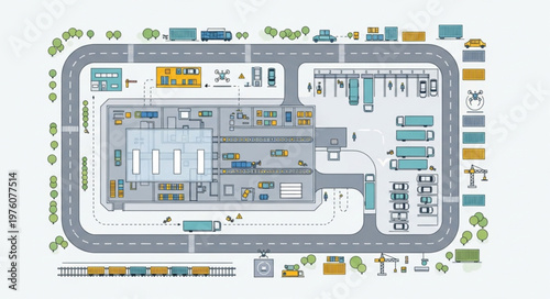 Overhead View of a Detailed City Layout with Buildings and Roads.