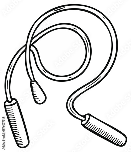 Black outlined jump rope vector drawing showing exercise equipment fitness workout.