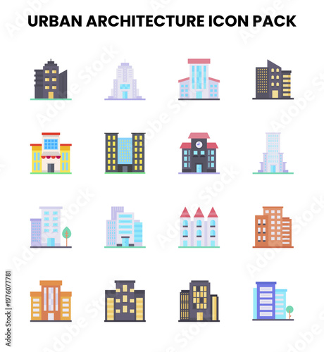 Urban Architecture Flat Vector Icons Pack
