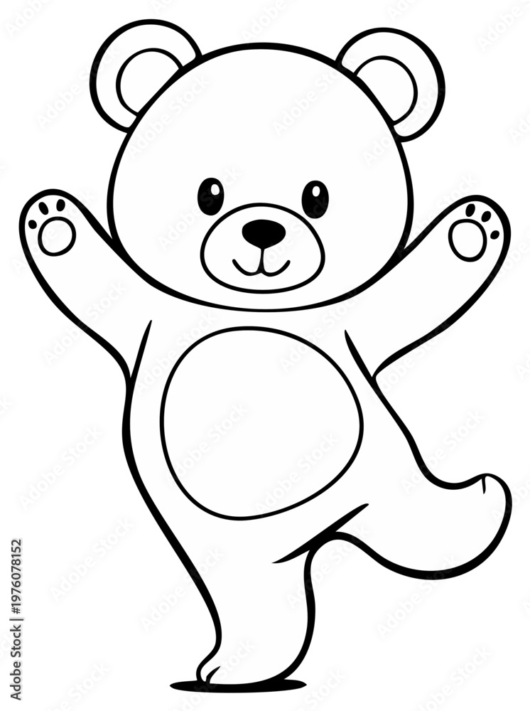 Fototapeta premium Cartoon Teddy Bear Balancing in Black and White for Coloring Pages and Educational Use