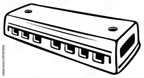 Harmonica musical instrument simple black and white line art illustration vector