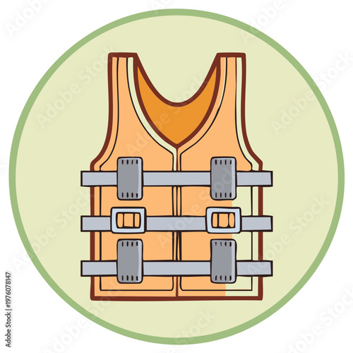 Drawn orange life vest icon representing water safety and nautical style