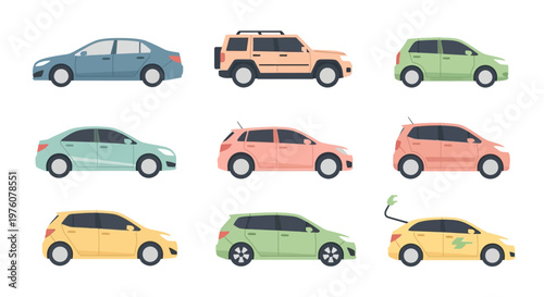 Collection of various types of cars, sedans, SUVs, and hatchbacks, in different colors