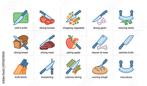 Diverse kitchen utensils for various cooking tasks and ingredients preparation