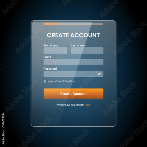 Create Account Form UI with Progress Bar and Orange Button
