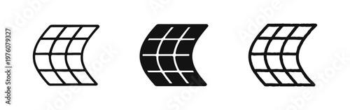 Flexible Solar Panel Icons Set - Curved Renewable Energy Module and Modern Eco Technology Symbols