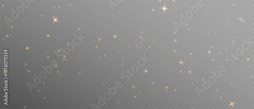 Vector gold dust light bokeh effect on transparent background. Christmas glowing glitter overlay texture with golden particles, abstract vector illustration. Png