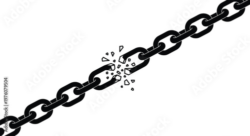 Broken chain vector illustration with shattered link, freedom concept, and symbolic release from restriction in bold minimal style
