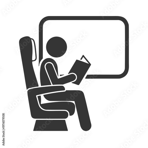 新幹線で読書する人物のシルエットアイコン