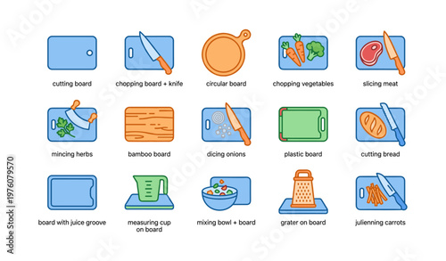 Kitchen tools and boards for efficient food preparation