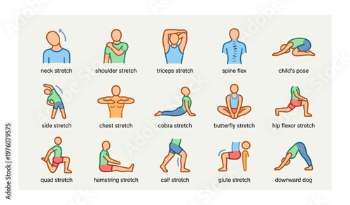 Illustrated guide to basic stretching exercises for flexibility and relaxation