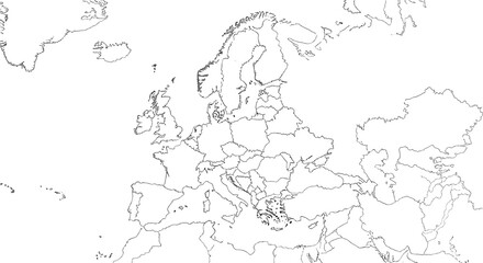Minimalist world map outline in line art style.