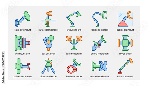 Diverse monitor mount types and components for versatile setup solutions