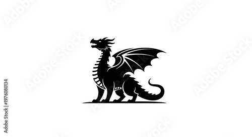 Black Dragon Silhouette, Mythical Creature, Fantasy Beast, Heraldic Symbol