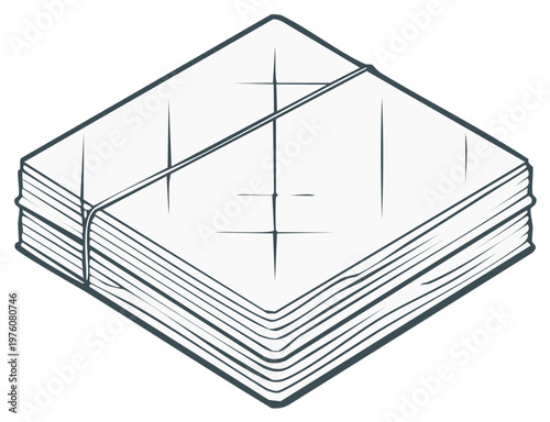 Stack of Square Papers Tied Up Illustration Drawing, Flat Design Stacked Paper Sheets Isometric Design
