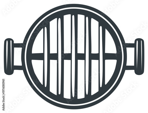 Circular metal grill grate with side handles top down view simple clean illustration