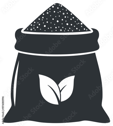 Full Sack of Fertilizer Pellets or Seeds with Leaves, Vector Illustration