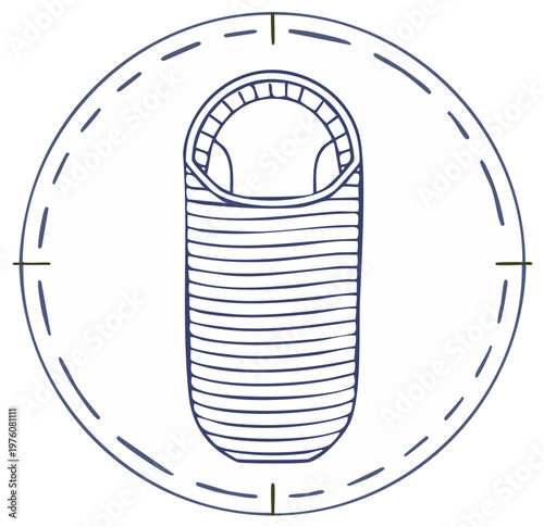 Hand Drawn Sketch of a Baby Sleeping Bag in a Circle Frame