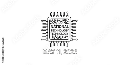 National Technology Day logo with microchip design isolated on background