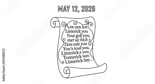 Hand-drawn limerick poem scroll with decorative flourishes isolated on background