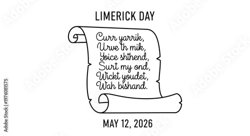 Limerick Day celebration with poem on scroll isolated on background