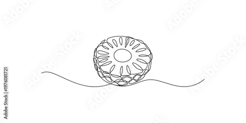 Continuous line drawing of a spool of thread with a flower design yarn illustration minimalist