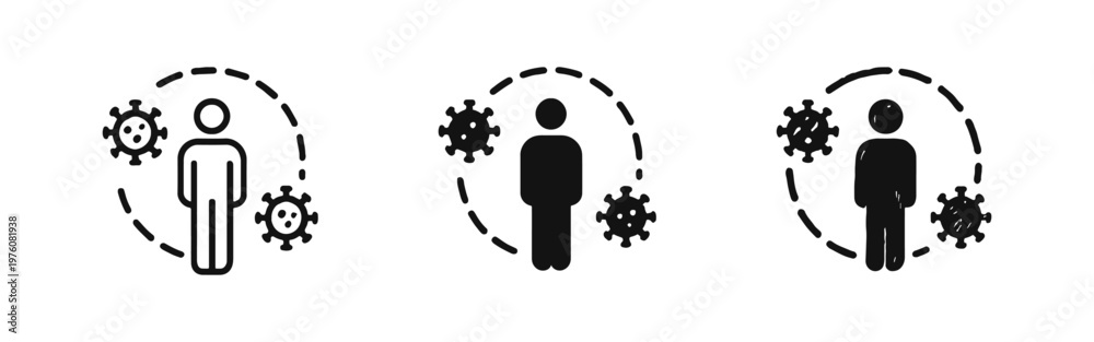 Εκτύπωση καμβά Person with Virus Infection Risk Icon Set - Contagion and Social Distancing Symb