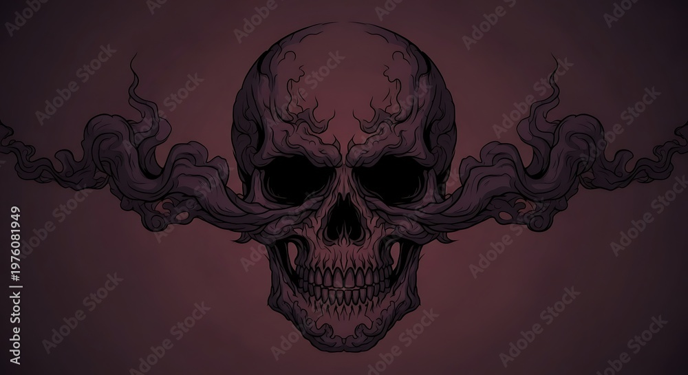 Fototapeta premium Dark Skull with Swirling Smoke and Intricate Details.