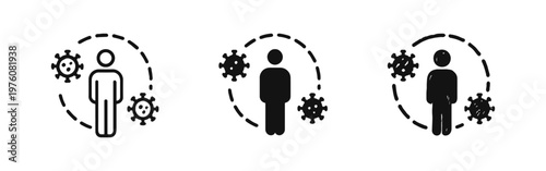 Person with Virus Infection Risk Icon Set - Contagion and Social Distancing Symbols