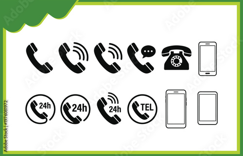 Phone Call Icon Set Communication Support Hotline UI Stroke Outline Solid Vector