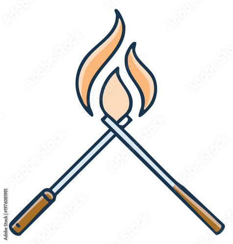Two Lit Match Sticks Cross Creating a Small Fire With Flames Design