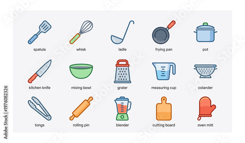 Colorful kitchen utensils and appliances flat design collection