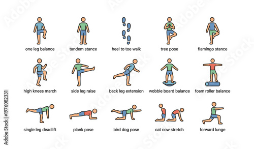 Illustrated balance and coordination exercises for all ages